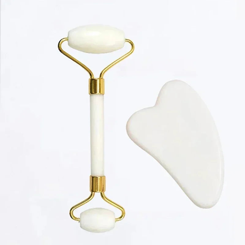 Jade Gua Sha Roller Set – Natural Stone Face Massager