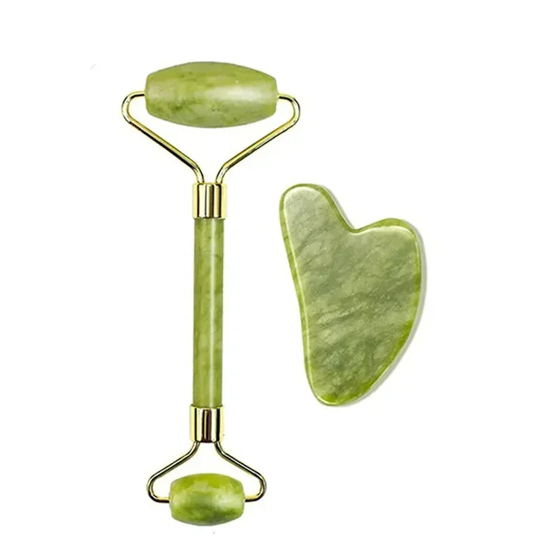 Jade Gua Sha Roller Set – Natural Stone Face Massager