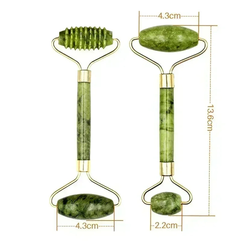 Jade Gua Sha Roller Set – Natural Stone Face Massager