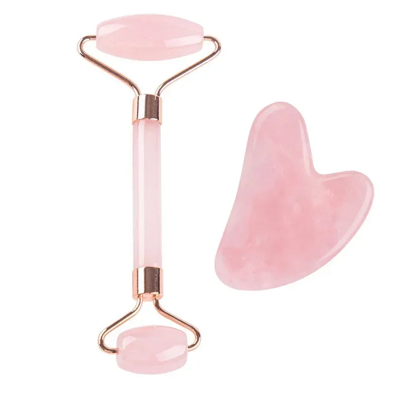 Jade Gua Sha Roller Set – Natural Stone Face Massager