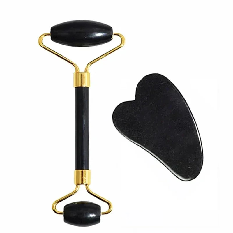 Jade Gua Sha Roller Set – Natural Stone Face Massager