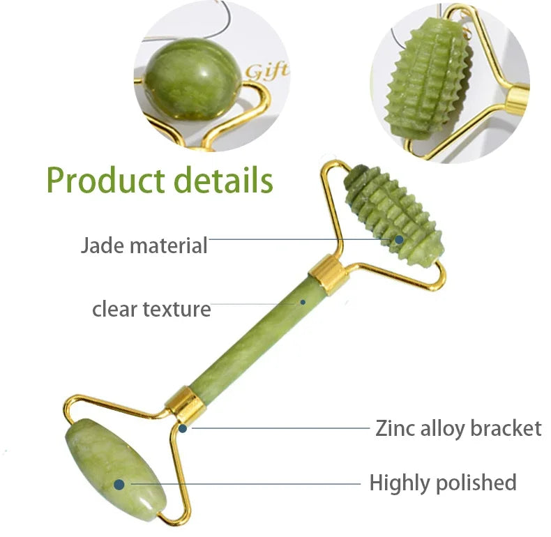 Jade Gua Sha Roller Set – Natural Stone Face Massager
